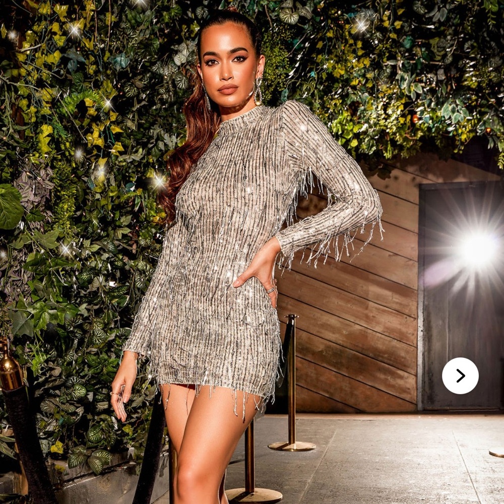 NWT Fashion Nova Elegant Silver Fringe Dress